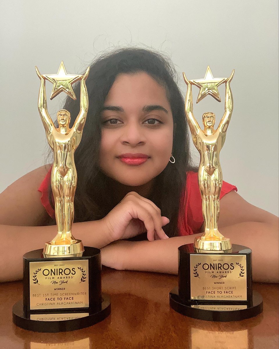 ChrissyA_92's tweet photo. It’s up to you New York, New York! 🗽Over the moon to have won two awards at the prestigious @OnirosFilmAward NY! To win Best Short Script and Best 1st Time Screenwriter for Face to Face is something I will cherish for the rest of my life. Huge thanks to you! #OFA https://t.co/WWs3BD9ZYI