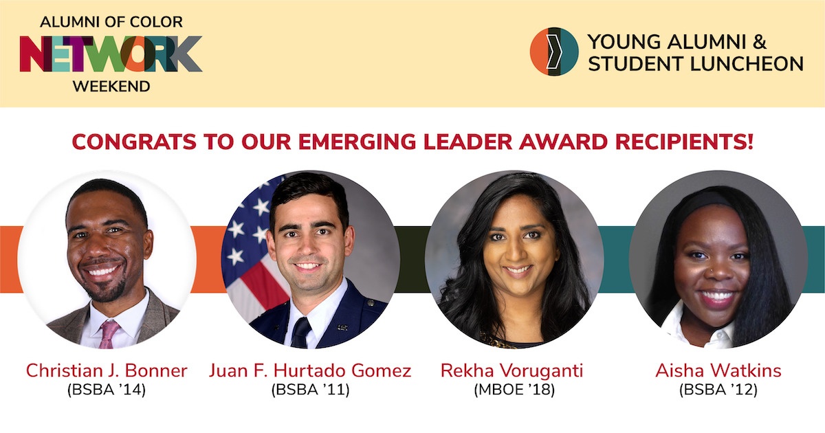 FisherOSU's tweet photo. Congrats to our Alumni of Color Emerging Leader Award recipients! Help us celebrate them while networking with fellow alumni and student leaders at the Young Alumni &amp; Student Luncheon on Sept. 16. Register today! 🔗 https://t.co/vE7ObXJgrW https://t.co/5Sc1h8wJcy