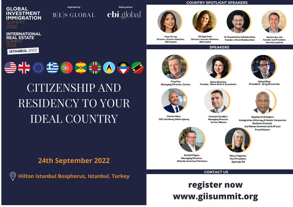 Register to attend GIIS Summit, Istanbul Turkey
eventbrite.co.uk/.../giis-and-i…...

Dive in to the world of Investment Immigration, learning how to Invest and migrate to Malta, US, Canada, Portugal, UK, Greece, Dominica and Grenada.