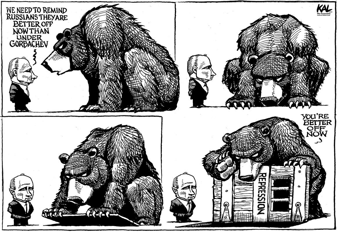 Cartoon4sale's tweet photo. Kal on #RIPGorbachev #MikhailGorbachevRIP #PutinWarCrimes #PutinWarCriminal - political cartoon gallery in London https://t.co/dePcTdnXF6 https://t.co/s42zZKHE4K