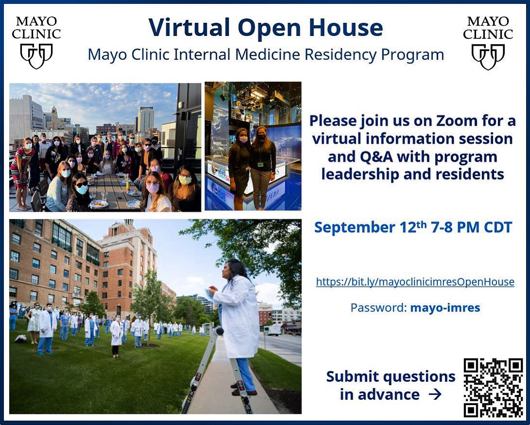 AleTomasiMD's tweet photo. Join us @MayoMN_IMRES on Monday, 9/12 7:00-8:00 PM CDT!! Info below: 

https://t.co/oksk64yEhr https://t.co/WCpwtRQeqH