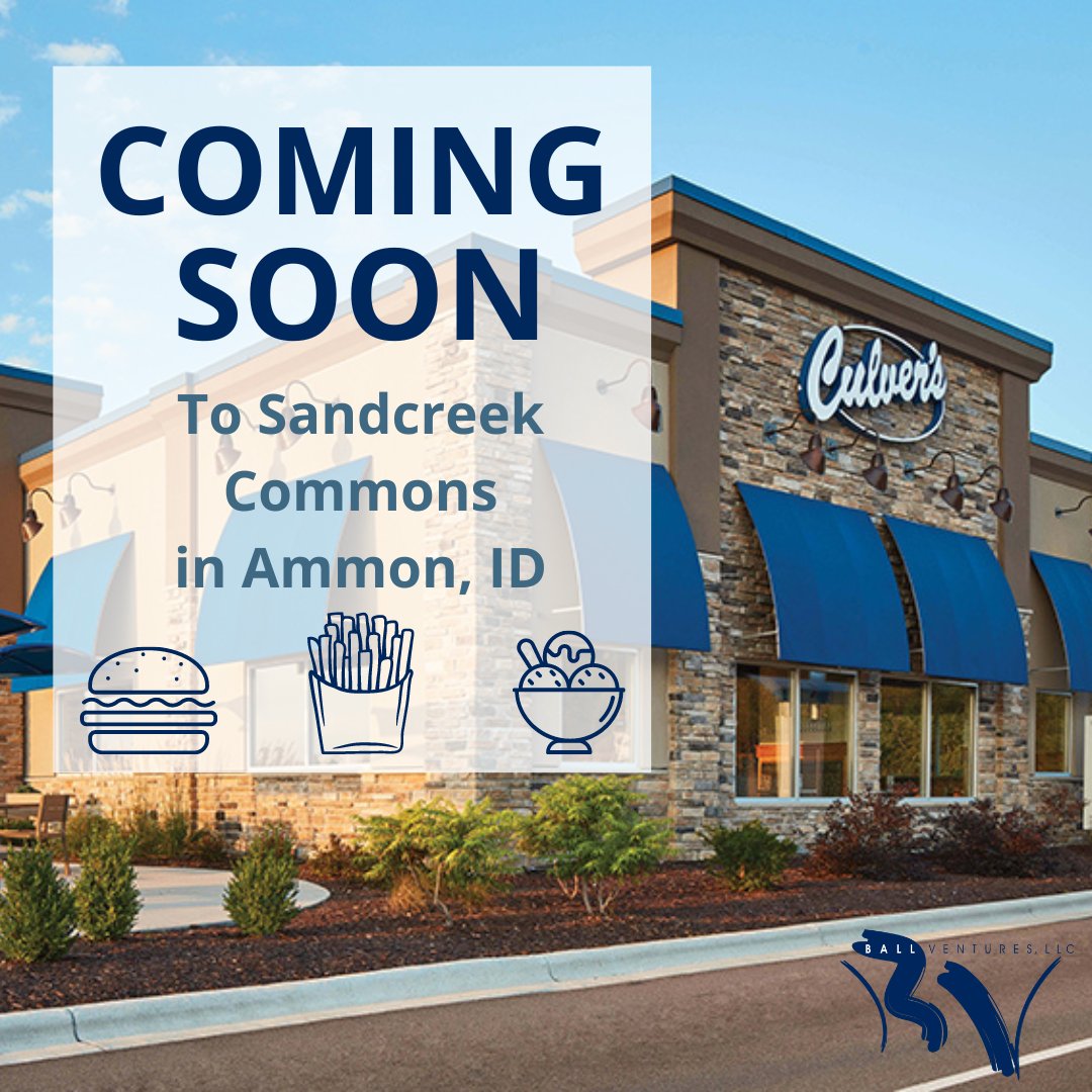 ballventures's tweet photo. Have you heard the news? Culver’s is coming to Sandcreek Commons! Known for their “fresh, never frozen burger” Culver’s will be located on the corner of Hitt Road and Judy Street next to Wendy’s and expected to open next year.
#BallVentures
#CreateDevelopBuild
#DoAnything https://t.co/QigMWuMOII