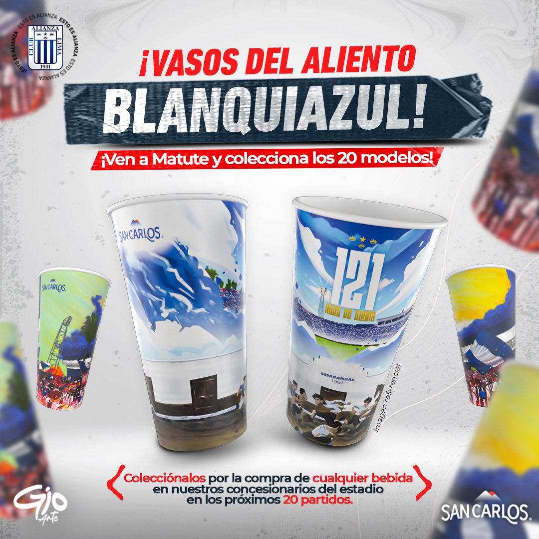 ¡A partir del clásico adquiere tus vasos del 𝗔𝗹𝗶𝗲𝗻𝘁𝗼 𝗕𝗹𝗮𝗻𝗾𝘂𝗶𝗮𝘇𝘂𝗹!🥤⚪️🔵

Que preparamos en conjunto con #AguaSanCarlos y @gioarte26, para que vivas la mejor experiencia en Matute. Pide tu vaso por la compra de cualquier bebida en el estadio.💙

#VasosDelALiento