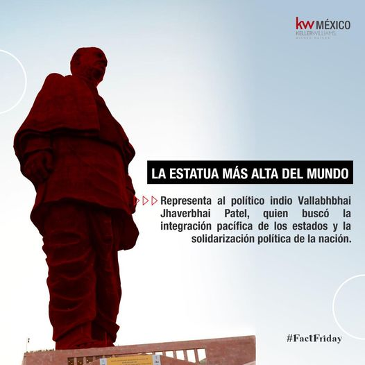 #SabíasQué el monumento se encuentra situado en Guyaray, India.  Gana el título de la “estatua más alta del mundo” con una medida de 182 metros de alto. #EstatuadelaUnidad #FactFriday #SomosKW 🇮🇳🌍🔝
