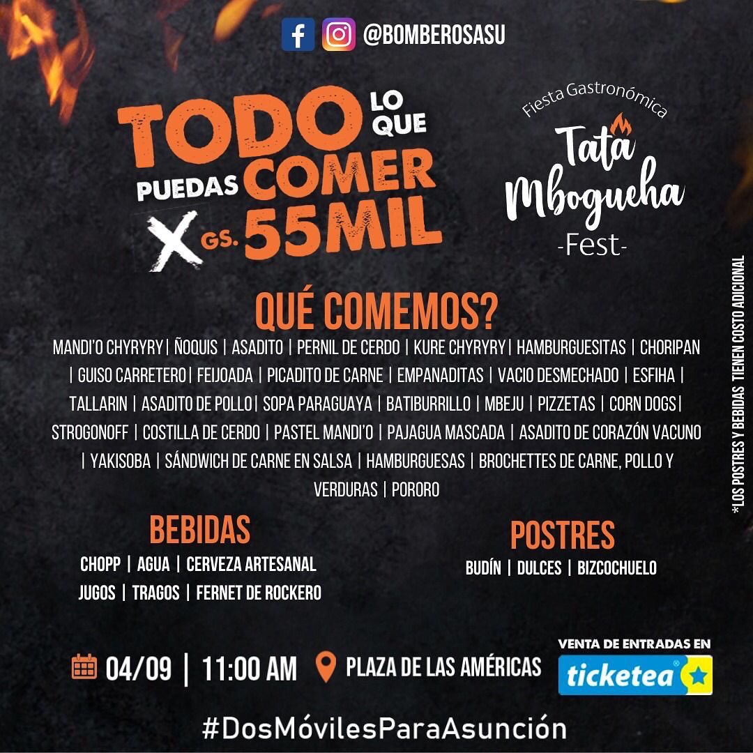 Burgers de Tío Lucas + ricas comidas de otras marcas + buena música y encima ayudas a <a href="/bomberosasu/">Cuerpo de Bomberos Voluntarios de Asunción</a> 🚒❤️🔥

🗓 Este domingo a las 11 am
📍 Plaza las Américas

Hace RT por los/as bomberos/as 👩🏽‍🚒🧑🏽‍🚒👨🏽‍🚒 que SIEMPRE están. Verdaderos héroes y heroínas.