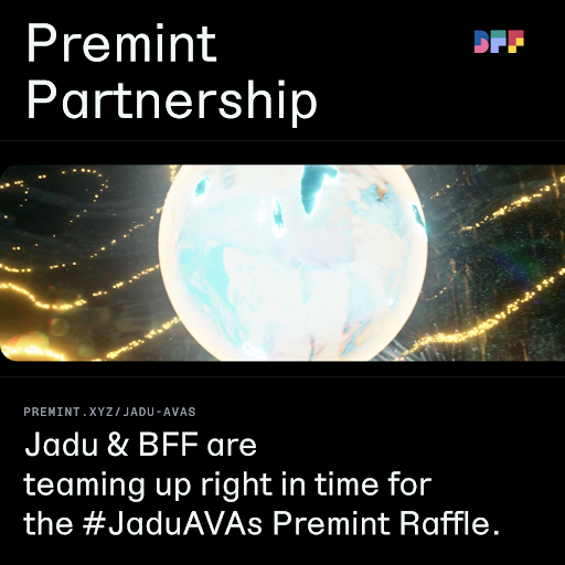 BFF and @JaduAvas (a provider building Web3's definitive AR game platform) are teaming up right in time for the #JaduAVAs Premint Raffle! You and BFF Bracelet holders can enter the raffle at premint.xyz/jadu-avas/ Don't miss the chance to win a Jadu Hoverboard Lite! 🛹
