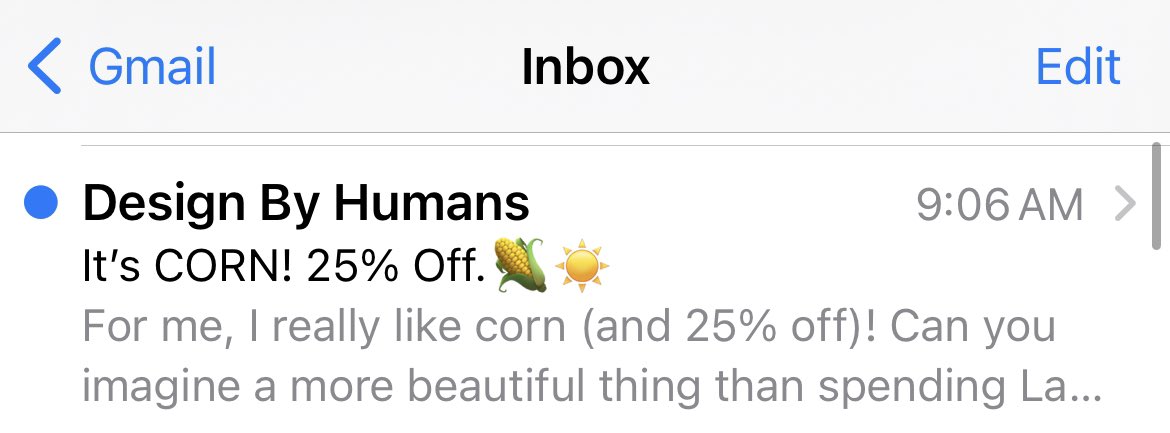 internet_olive's tweet photo. 🌽🌽🌽🌽🌽 
@DesignByHumans killing these subject lines https://t.co/fTWGa3M2Of