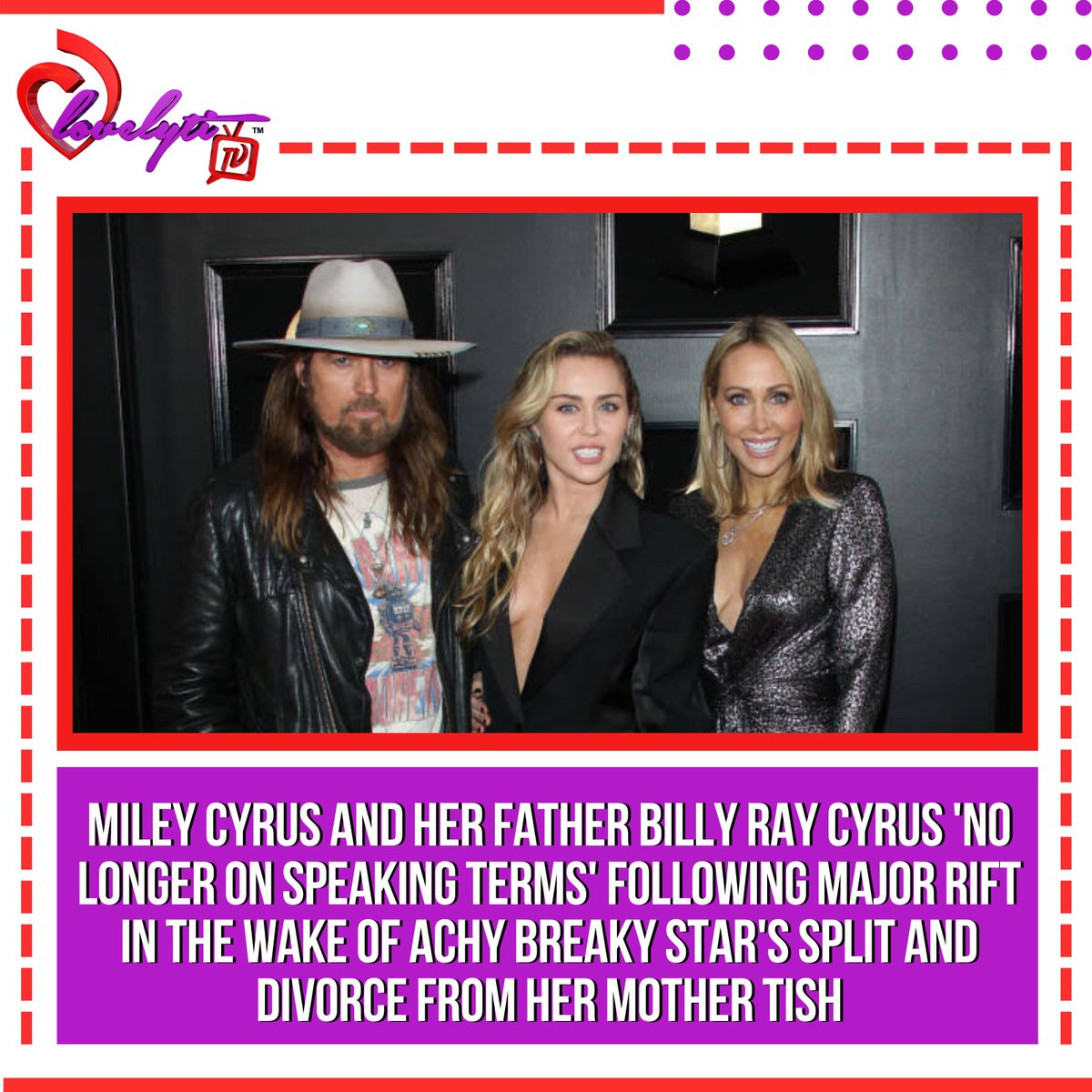 lovelyti's tweet photo. In the wake of Billy Ray Cyrus' split and ongoing divorce from estranged wife Tish Cyrus, the Achy Breaky star has had a falling out with superstar daughter Miley Cyrus.
Any Thoughts???
#MileyCyrus #BillyCyrus #TishCyrus #Lovelytitv https://t.co/xWqSO6O5e8