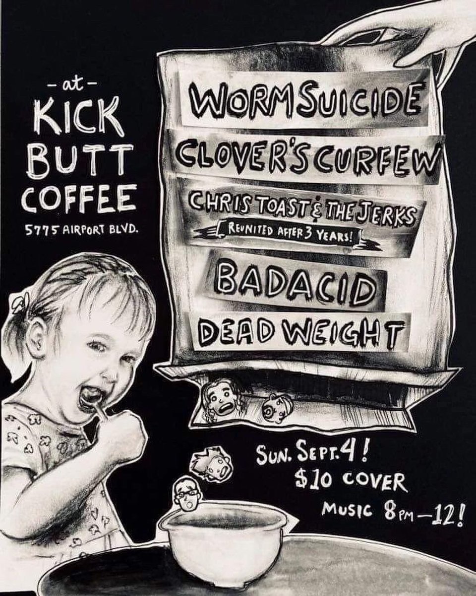 Makinbeliever's tweet photo. Pick your poison. See ya soon. @CircleJerksBand @BONDBREAKR_ATX @WormSuicideTX @mohawkaustin @KickButtCoffee https://t.co/YAY2Eql6dn