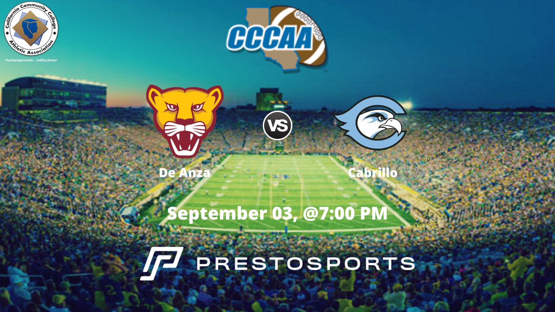 CCCAA FOOTBALL on Twitter "700 PM De Anza vs Cabrillo CCCAA