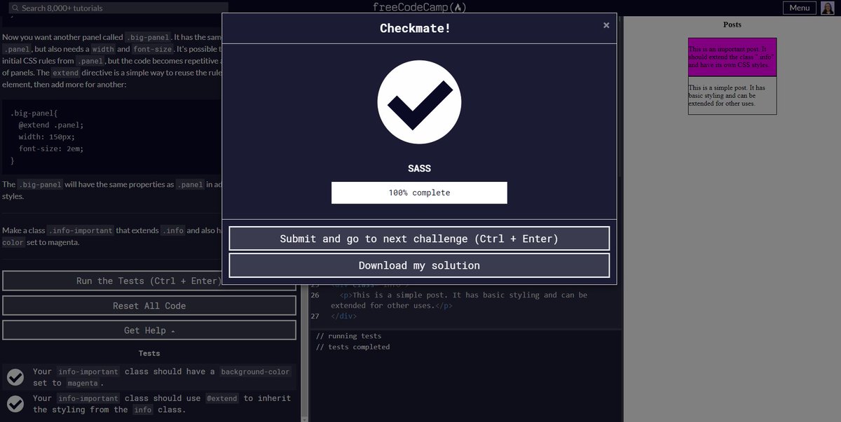JulianaCoding's tweet image. Day 87 #100DaysOfCode 
• Completed the SASS section of the frontend libraries certification on #freeCodeCamp 
• Started learning Bootstrap!