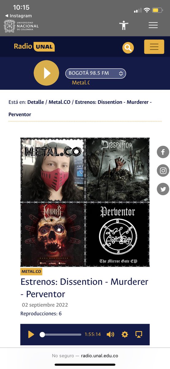 En minutos nuestra música por <a href="/RadioUNAL/">Radio UNAL</a> en Metal . Co gracias por el apoyo 🤘🏽#MetalColombiano #DeathMetal radio.unal.edu.co/categorias/met…