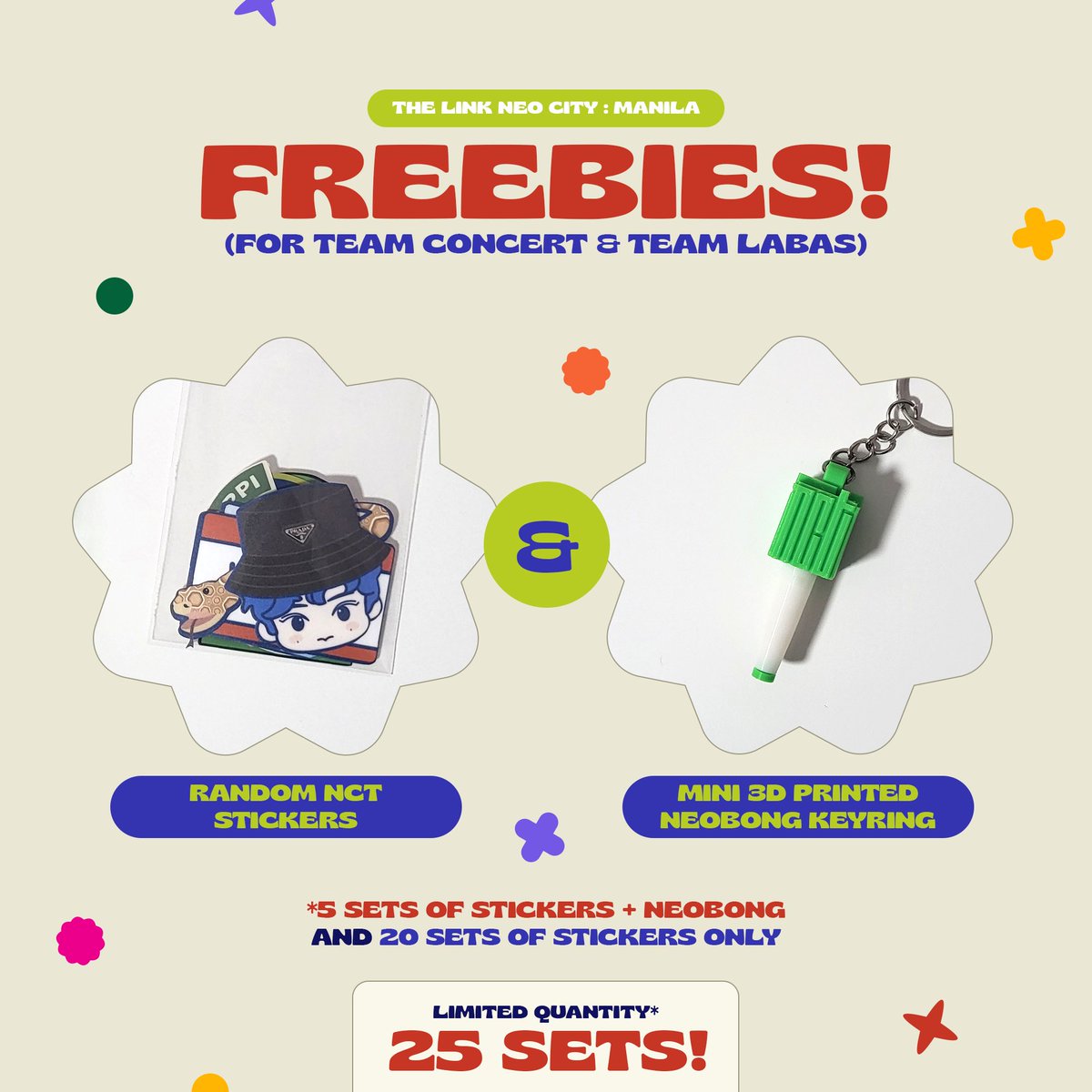 sunnysideclub_'s tweet photo. Help RT

Fan support for NCT 127 🌱

Will be giving away
▪︎ 5 sets of our stickers w/ a mini 3D printed neobong
▪︎ 20 sets of our stickers only
as a collab project with neokiln on D-Day 🥹💚

#NCT127_NEOCITY_THE_LINK
#NCT127TheLinkinManila 
#NCT127inManila
#TheLinkTourManila https://t.co/Uml3BCwQWR