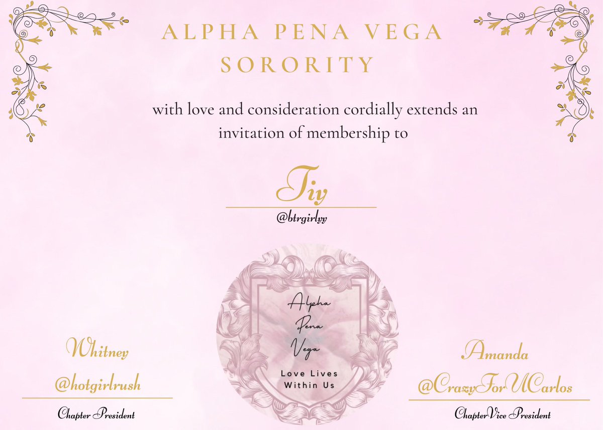 btrgirlyy's tweet photo. HAPPY BID DAY #BTRRushWeek 

I am late but I am so happy to be able to rush to #AlphaPenaVega 💓  Carlos has a special place in my heart! https://t.co/33wpZl8eH6