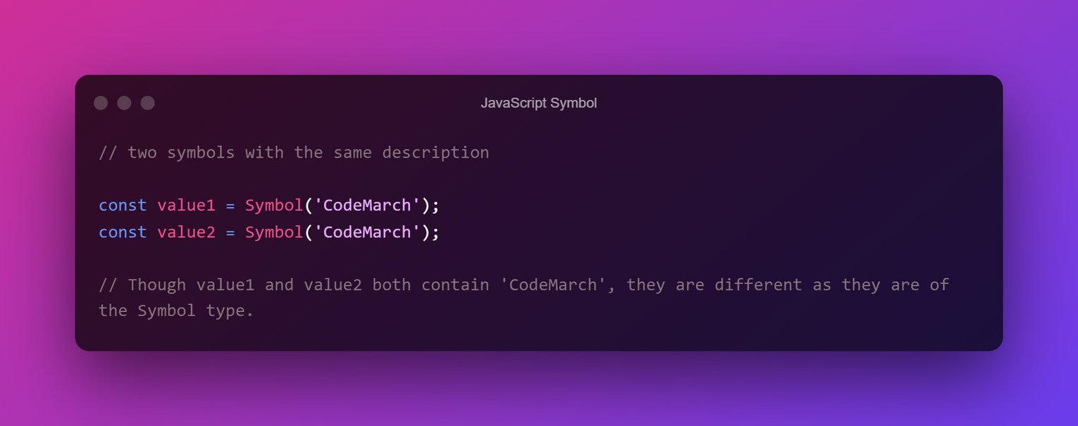 Codemarch On Twitter 08 JavaScript Symbol Symbol is An Immutable primitive-and-reference-data-types-in-javascript