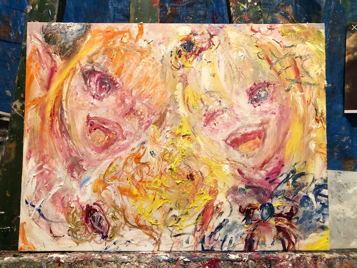 赤井はあと ,桐生ココ 「会長ホロメンタイマンシリーズホロライブ1期生 by油絵#桐生コ個展続 #桐生コ個」|クユウチ🐉🍷🖕🖋vの油絵画家のイラスト