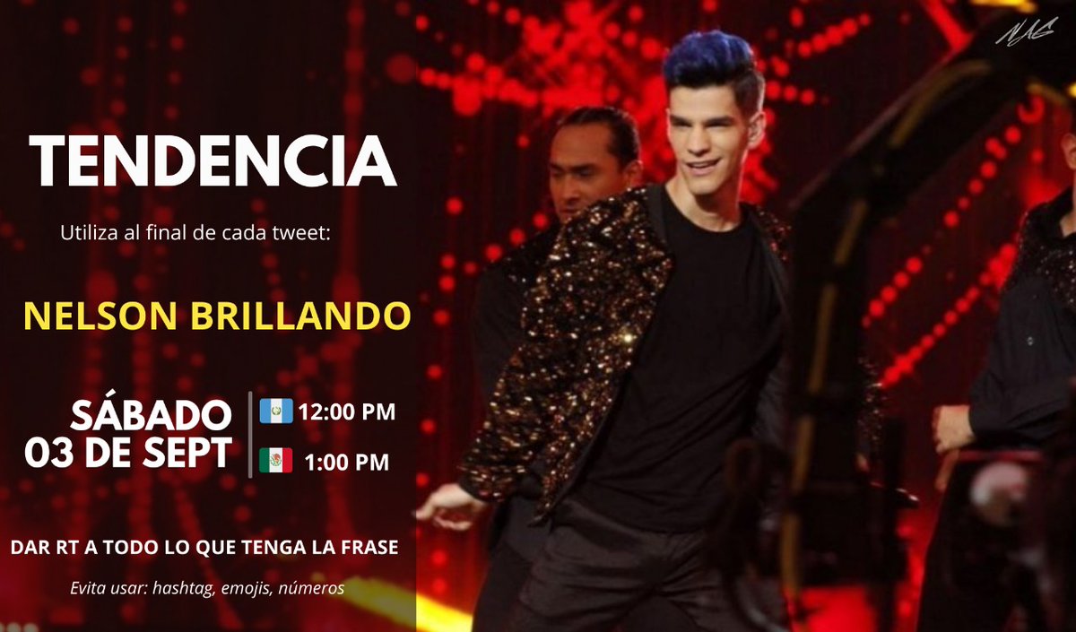 Sábado 3 de Septiembre

Frase: NELSON BRILLANDO 

Hora: 12pm🇬🇹

🐸Utilizala en todoa tus tweets 
🐸Evita usar #
🐸No usar emojis
🐸No usar números
🐸Dar RT a todo lo que tenga la frase

RT❤️🐸✨