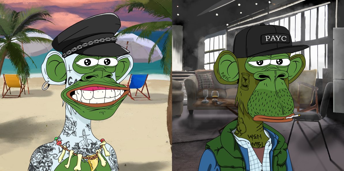These will be the final 2 sneak peaks before the #DegenHours portal opens next week!! 
Mutants coming end of this month as well as a special surprise portal coming next month just in time for #FROGTOBER 👀 👀👀
I mean... it is a #PepeTakeover 🐸🐵🚀
#PAYC #PAYCPortal
