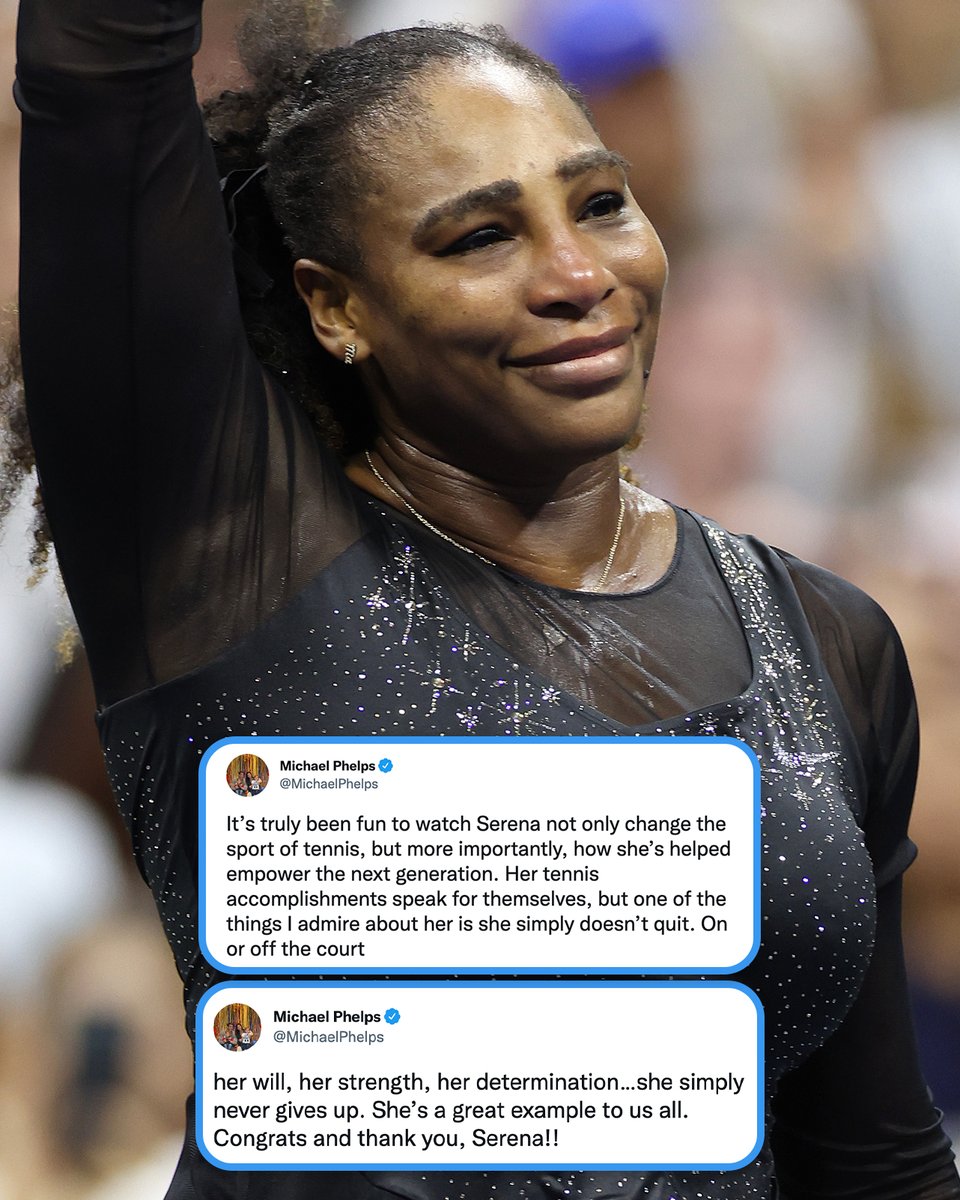 NBCOlympics's tweet photo. Major 🐐-talk.

@MichaelPhelps x @serenawilliams 

#ThankYouSerena https://t.co/hXbKGMR0Sh