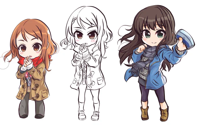 ユッキ描く前に去年の加蓮ちゃん凛ちゃんに合わせ中めっちゃ背がのびた(  ¯꒳​¯ )この加蓮ちゃんは黒タイツなのかハイソックスなのか|'-`)チラッ 