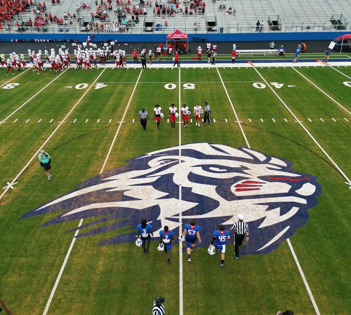 PRidge_AD's tweet photo. 1st of many on our incredible @STCFieldBuilder field!  Not the result we wanted but good things coming! Thanks @Ridgeathletics for rolling deep, our PRYAA family for coming out on Youth Night &amp; our Cheer Lions &amp; Marching Band for their support! @PTRFootball is going to #FindAWay https://t.co/oaXcrKsSeZ
