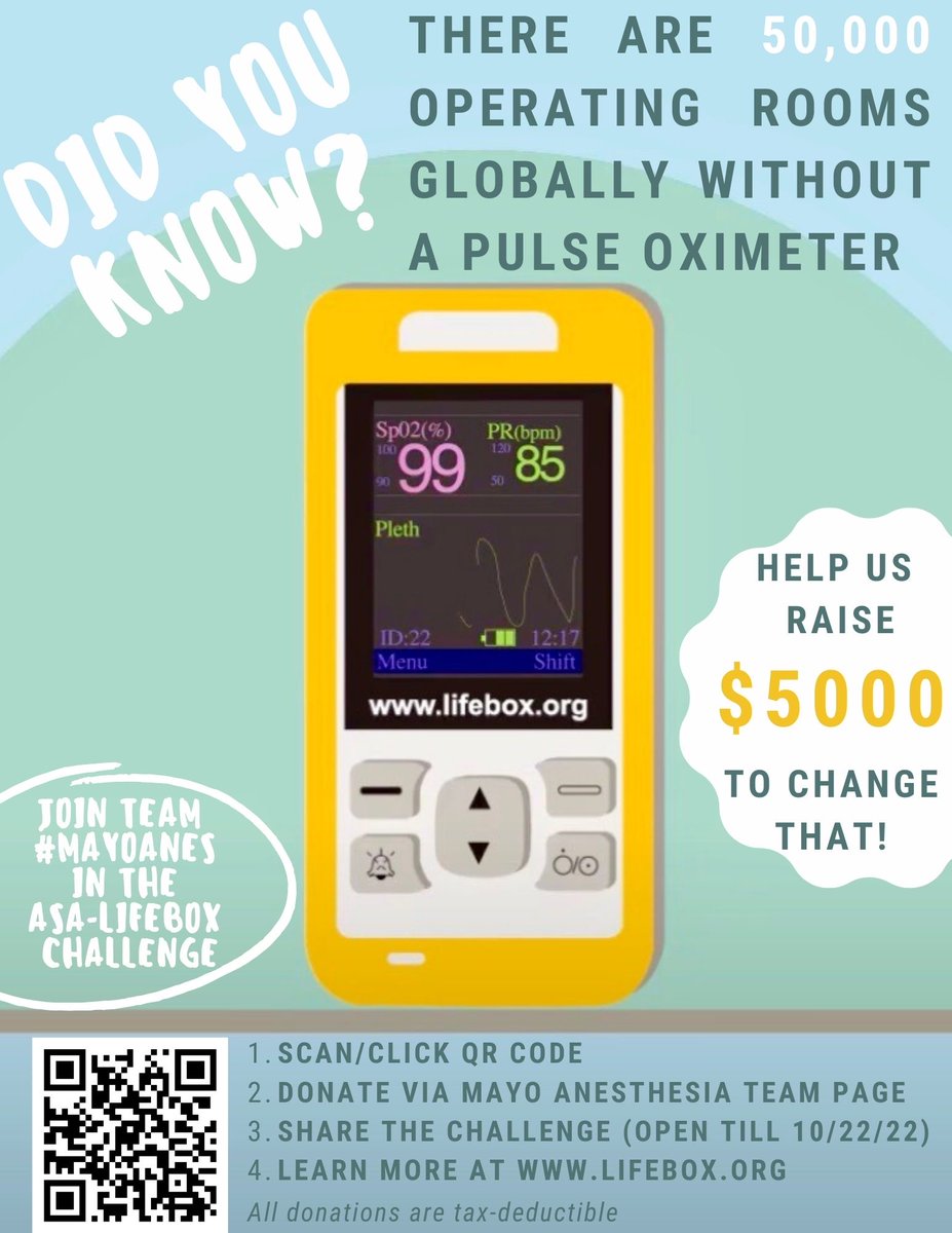 Tolu Kehinde (@tayokakehinde) on Twitter photo Excited to be part of the challenge. Donate via our team page (donate.lifebox.org/mayoanesroch)
Let’s get anesthesia safer everywhere!
<a href="/MayoAnesthesia/">Mayo Clinic Department of Anesthesiology</a> <a href="/MayoAnesRes/">MayoAnesthesiaResMN</a> <a href="/emilysharpe/">Emily Sharpe, MD, FASA</a> <a href="/BridgetPulos/">Bridget Pulos, MD, FASA</a> @AlexAndersonMD <a href="/DoctorDaxon/">Ben Daxon, MD ⚚</a>
<a href="/DrMJoyner/">Michael Joyner</a> <a href="/MSextonMD/">Matt Sexton, MD, MBA</a> <a href="/MitchKerfeld/">Mitch Kerfeld</a> <a href="/PeaceEnehMD/">Peace N. Eneh, MD MPH</a> <a href="/catgaomd/">Catherine Gao</a> Excited to be part of the challenge. Donate via our team page (donate.lifebox.org/mayoanesroch)
Let’s get anesthesia safer everywhere!
<a href="/MayoAnesthesia/">Mayo Clinic Department of Anesthesiology</a> <a href="/MayoAnesRes/">MayoAnesthesiaResMN</a> <a href="/emilysharpe/">Emily Sharpe, MD, FASA</a> <a href="/BridgetPulos/">Bridget Pulos, MD, FASA</a> @AlexAndersonMD <a href="/DoctorDaxon/">Ben Daxon, MD ⚚</a>
<a href="/DrMJoyner/">Michael Joyner</a> <a href="/MSextonMD/">Matt Sexton, MD, MBA</a> <a href="/MitchKerfeld/">Mitch Kerfeld</a> <a href="/PeaceEnehMD/">Peace N. Eneh, MD MPH</a> <a href="/catgaomd/">Catherine Gao</a>