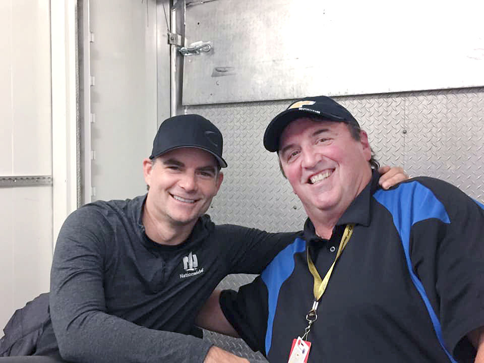 JGinfo's tweet photo. Steve Barkdoll will serve as Jeff Gordon's spotter for the @IMSA @Porsche Carrera Cup races on Sat and Sun on the @IMS road course. Barkdoll, a longtime fixture in #NASCAR, helped launch the first start of Gordon's NASCAR career in 1990. https://t.co/kkrH6sIp9K