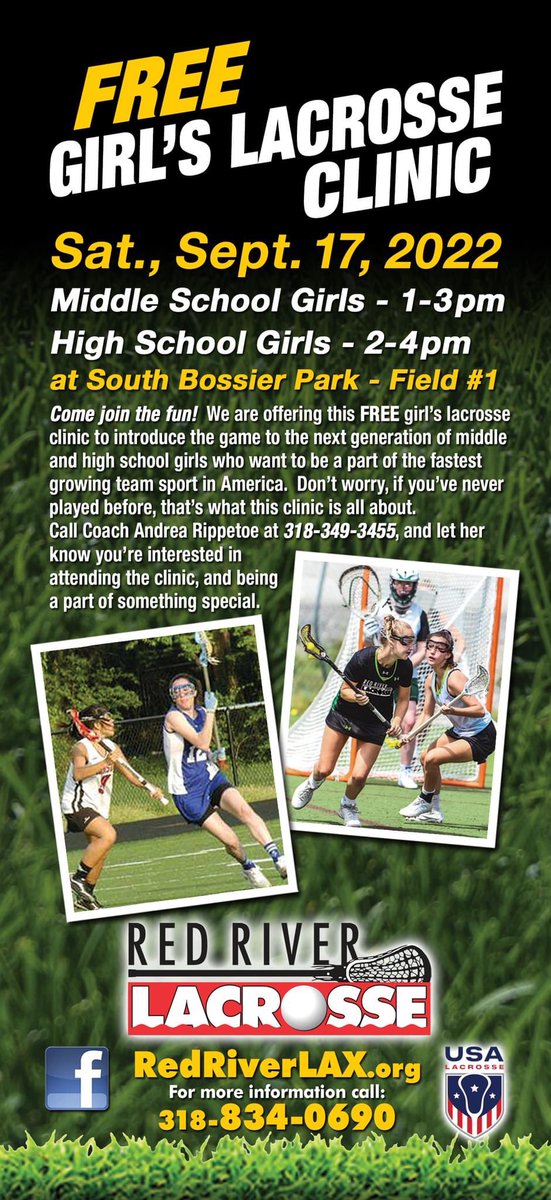 Red_River_Lax's tweet photo. FREE Girl’s Lacrosse clinic. https://t.co/y8aTyqZ4L4
