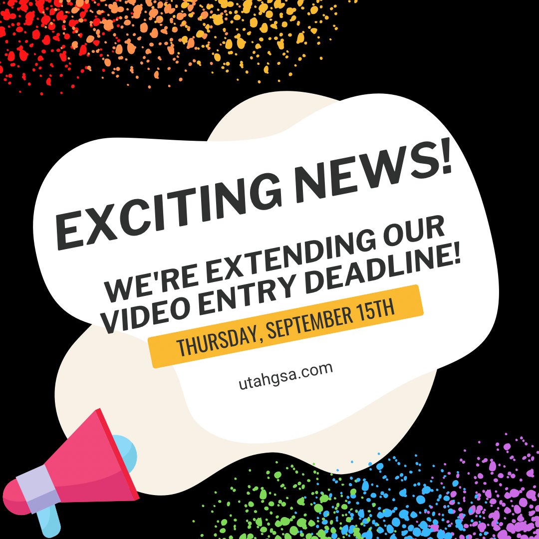 Did you hear the news!? 🥳🎉We are extending our video contest through mid September. Submit a 15-45 second video for the chance to win a cash prize! 🤑💸 Go to utahgsa.com to submit your entry.#lgbtutah #lgbtq #GSA #gsautah #videocontest #whatbelongingmeanstome