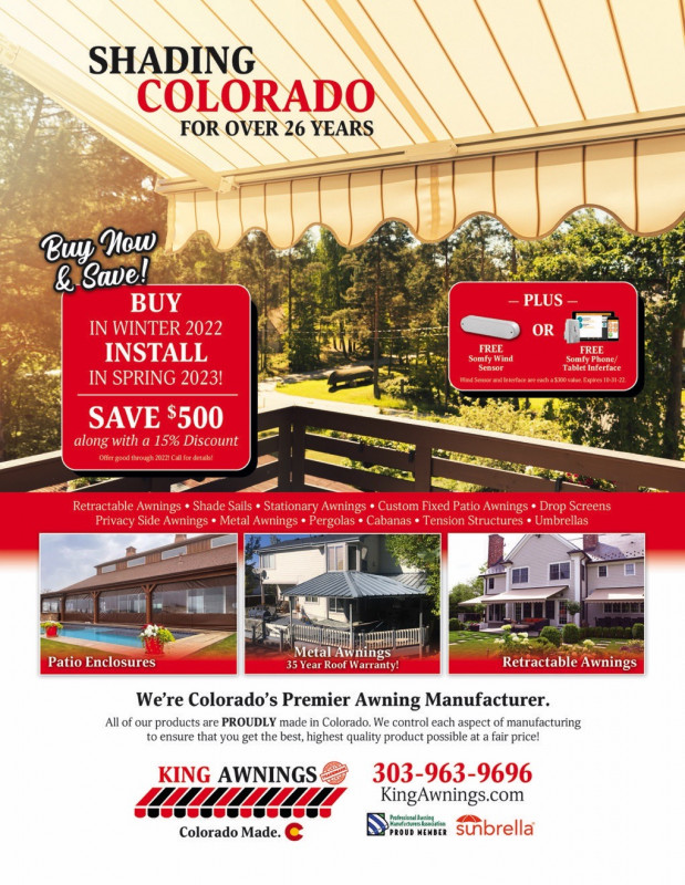 Nationwide Residents, order now and save 15% and get a free wind sensor and have your awning before summer ends! Call King Awnings for your free estimate at 800-915-2980 or visit our website at kingawnings.com!