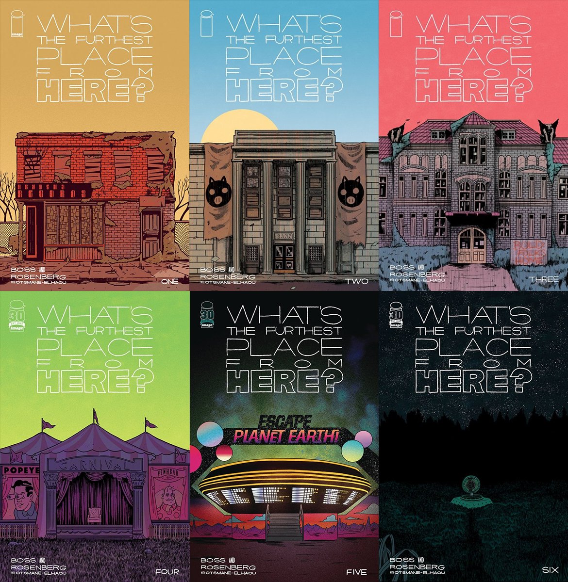 GrawlixTheCat's tweet photo. Recovering from surgery and with the power out on my block, I *finally* got around to the first arc of WHAT'S THE FURTHEST PLACE FROM HERE?

Whoa. What a brilliant, bizarre world, just buzzing with post-apocalyptic punk energy. Easily one of my favorite comics of the year. https://t.co/kxhOS37KUf