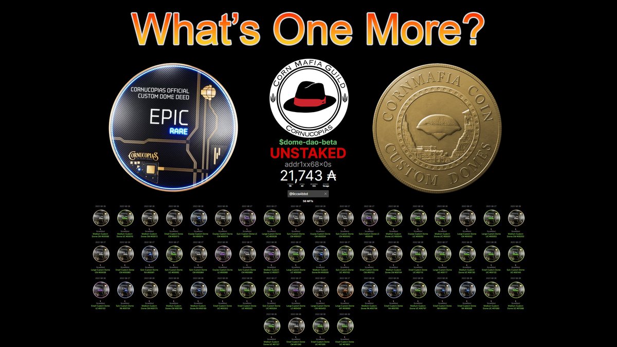 The Slaughter on the <a href="/CornucopiasGame/">CornucopiasGame</a> Custom Dome  floor continues with this white hot new edition.  Thanks to <a href="/jac1512/">Jaxx</a> for snagging this Epic gem for the Beta DAO. 🔥🚀🔥🚀

#cornucopiasgame #WeAreTheCorn #cornmafia #betadao #cnft