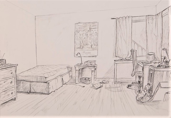 RymanArts's tweet photo. I spy with my little eye…a Monet exhibition poster in our student’s bedroom sketch. What other objects can you spot in this young artist’s room? 

Artwork by Brandon Yung (Ryman '17)
⁠
_⁠
#RymanArts #artsed #youngartist #highschoolart #youthart #stud… https://t.co/g0yduSklRA https://t.co/rXLdcZWy1g