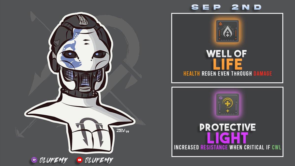 FemyOlu's tweet photo. Daily Ada-1 mods (2/9/22)
Insane survivability mods out today
Well of Life and
Protective light
#NewLight
#Destiny2
#DestinyBuilds
#DestinyNews
#DestinyArt https://t.co/3MMFvcy4rg