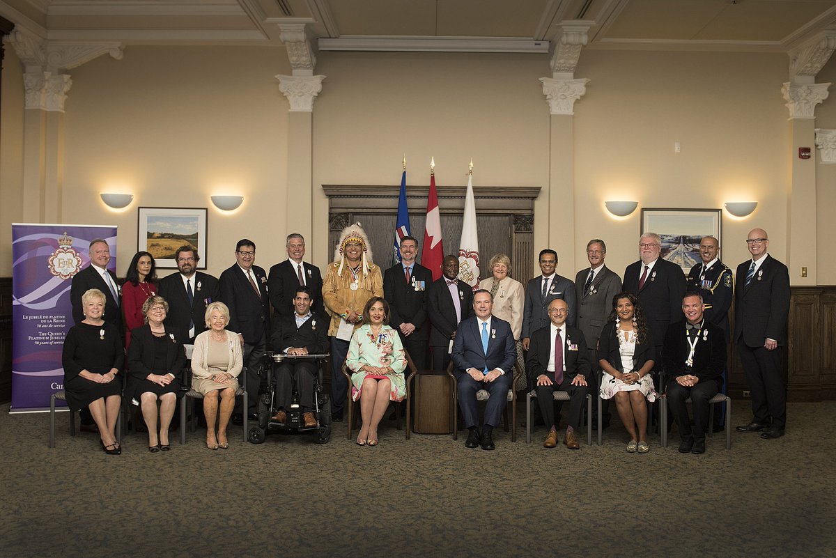 AOEalberta's tweet photo. Today @LtGovAB and @jkenney presented 21 deserving Albertans with the Queen Elizabeth II's Platinum Jubilee Medal @ McDougall Centre in Calgary as part of #AlbertaDay. Congratulations to all of you. https://t.co/Cp3uxBSt3F