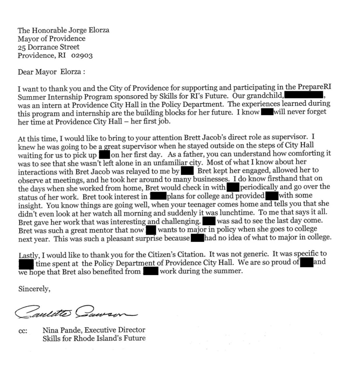 So many caring adults in my life showed me the possibilities life has to offer. This letter rekindled my gratitude to be able to share that gift. Working alongside Mayor <a href="/Jorge_Elorza/">Jorge Elorza</a> and my coworkers in gov’t continues to be the greatest experience of my life so far.
