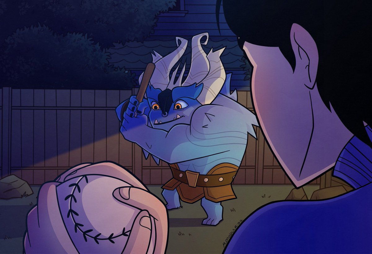bluheaventt's tweet photo. I commissioned the amazing mdoodlerfandomart on tumblr for art of a silly HC about Jim teaching Draal how to play baseball in his backyard, just like how Draal trained Jim to handle Daylight. https://t.co/y0nfk88kcU
#toa #trollhunters #talesofarcadia #jimlakejr #draal https://t.co/OHn4zXjIM0