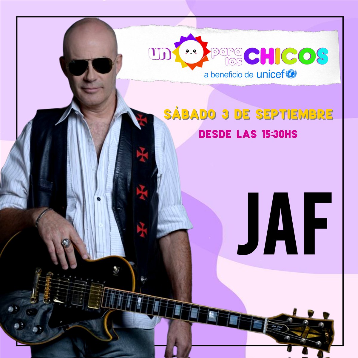 jafoficial's tweet photo. ¡¡JAF EN UN SOL PARA LOS CHICOS!! 🌞

🔴 Mañana Sábado 3 de Septiembre desde las 15:30hs JAF será uno de los artistas que se sume a @unsolparaloschicos_ok a beneficio de @unicefargentina 

📺 Lo ves por @eltrecetv
.
.
.
#unsolparaloschicos #unsol #unicef #estadioobras #colaborar https://t.co/ITIoirSEwi
