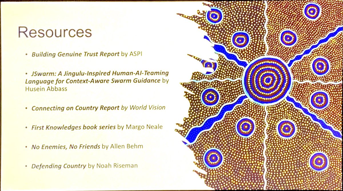 Final slide with other resources from Jasmine in her Applying First Nations Philosophy to Cyber Security Strategies talk #CrikeyCon