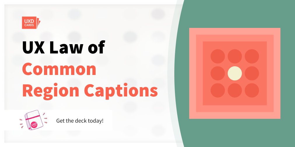 greatclue's tweet photo. What makes us think some objects belong to the same group?
The Law of Common Region states that we see grouped elements clearly.

Learn more in the comments. 👇

Take a look at UXDCards® deck 75 UX design methods you can use on your next project https://t.co/XHCSXbxgTf

#ux https://t.co/TekkLPbM33