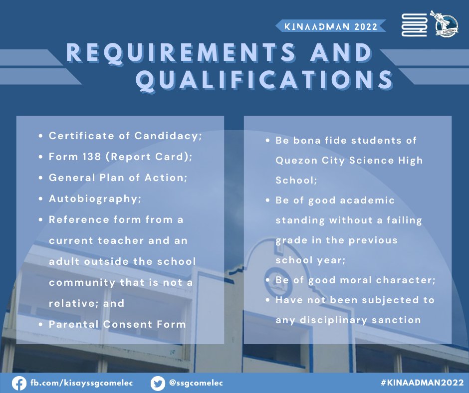 ssgcomelec's tweet photo. Greetings, Scientians!

With our call to serve our fellow Scientians, the SSG-CGL election has officially begun once more. We are urging you to seize the opportunity to lead and have an impact by answering the call to help our fellow QCSHS students.

(1/4) https://t.co/xdsH7ELYf8