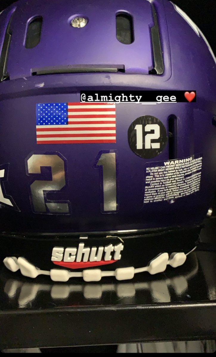 Noah Daniels with the #12 on his helmet in memory of Jeff Gladney who tragically passed away earlier this year.