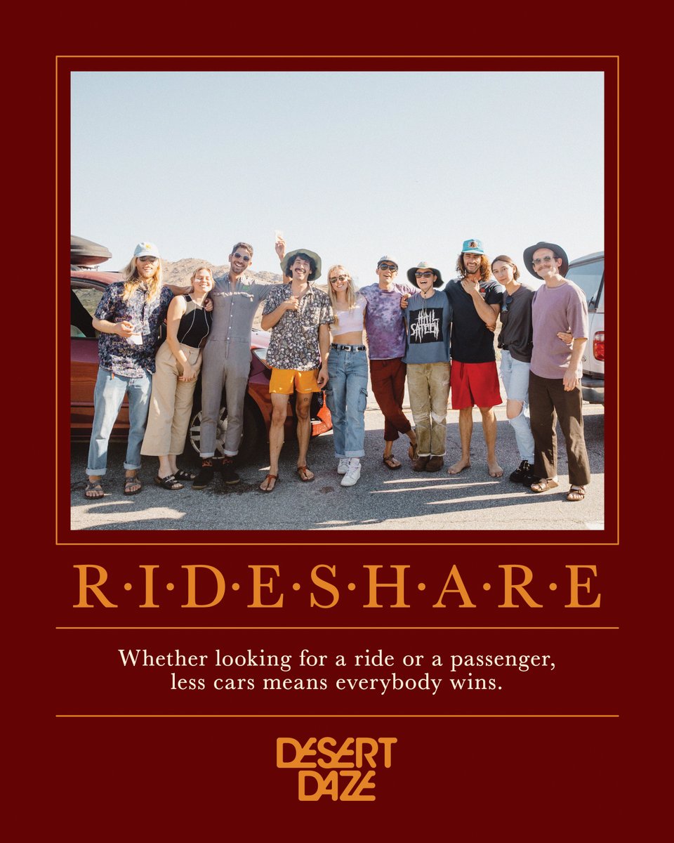 Join the Desert Daze Rideshare Group. Find a seat, fill a seat, split the gas money, get to the fest with more friends than you left home with. Link in bio.