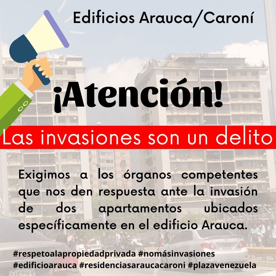 AraucaCaroni's tweet photo. La comunidad del Conjunto Residencial Arauca-Caroní exige a los órganos competentes actuar en la brevedad posible para solventar esta situación de invasión.

@TarekWiliamSaab @MinpublicoVEN @gestionperfecta @AlcaldiaDCcs 

#PlazaVenezuela #Caracas #elrecreo #noalasinvasiones https://t.co/n6tjlTj3jD