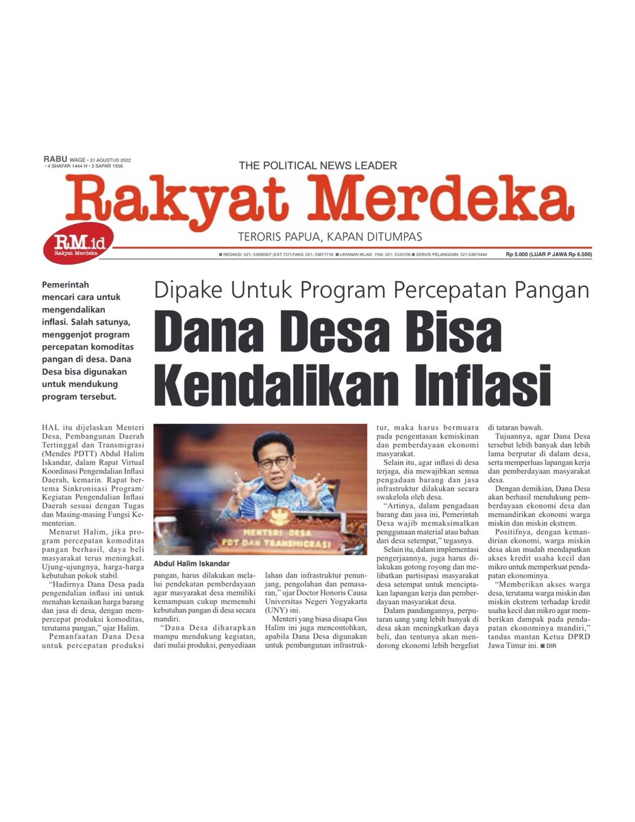 jackley009's tweet photo. Untuk Program Ketahanan Pangan Desa , Dana Desa Bisa Kendalikan Inflasi biar " RAKYAT MERDEKA"
@halimiskandarnu
@SukoyoKasekpro
@yusradaridesa
@tppkemendes
@Murtodo68
@FeriantoGatot
@Marginditem
#RakyatMerdeka https://t.co/P6IVi4rhcB