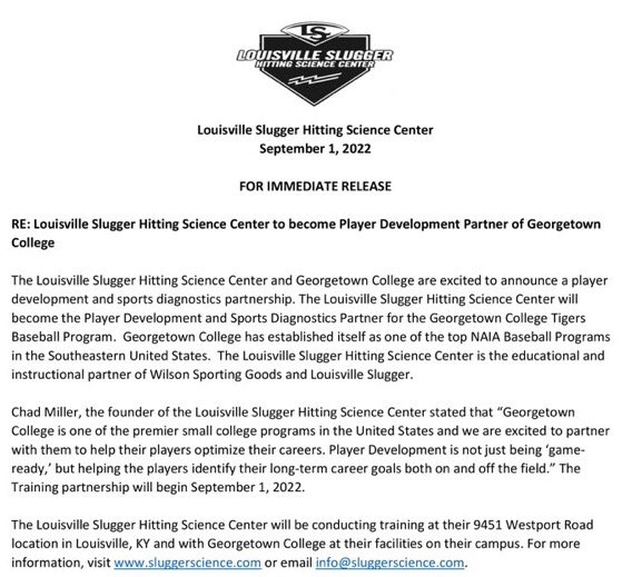 GeorgetownBaseb's tweet photo. We are so fired 🔥 up to join forces with @sluggerscience1 this will be HUGE for our player development and an incredible opportunity for our players to learn and grow in many ways. Big time! #TigerUp https://t.co/DSDCY6QMo6