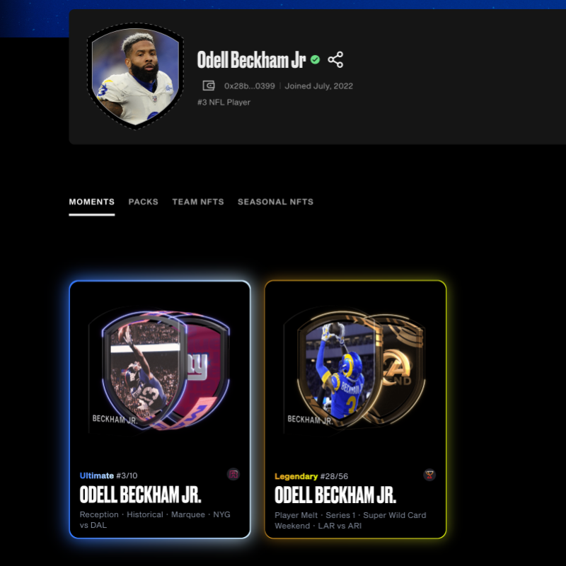 NFLALLDAY's tweet photo. He made the play, now he owns the Moment.

@obj snagged the No. 3 serial of his Ultimate-tier Moment in the marketplace for $50,000.

Check out Odell's collection on #NFLALLDAY 🔥