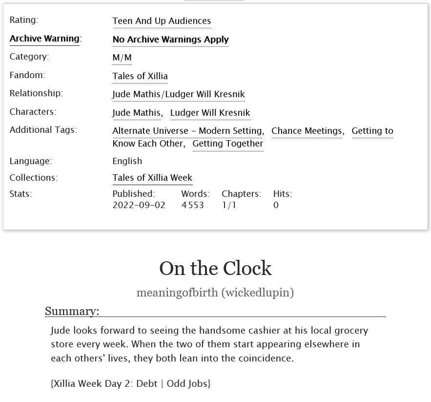 wickedlupin's tweet photo. #toxweek2022 Day 2: Debt {Odd Jobs}

this one's much lighter than yesterday's fic lol, ludger works multiple jobs and jude doesn't know how to take a break. clearly they're made for each other

https://t.co/kqcyFCcTBF https://t.co/8x9PWRdK2x
