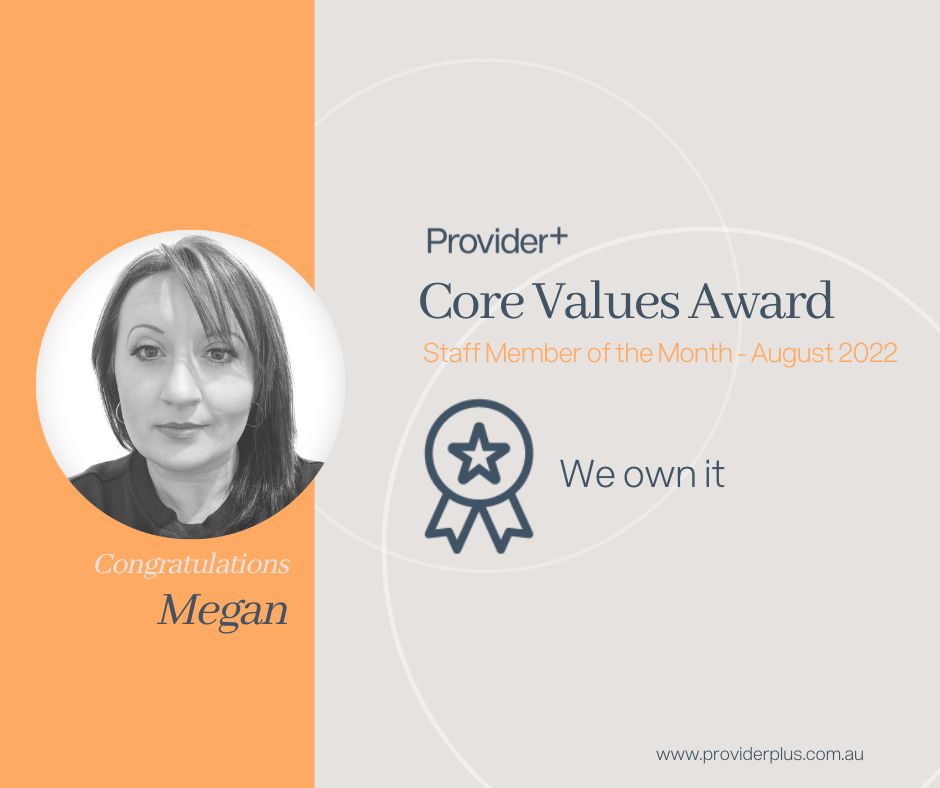 PROVIDERplus's tweet image. Please join Provider+ in Congratulating Megan on being awarded August Staff Member of the Month for "We Own It"...  We take the initiative and solve problems. We aim to get the best result for all involved, and we always close the loop. You really do Megan!!