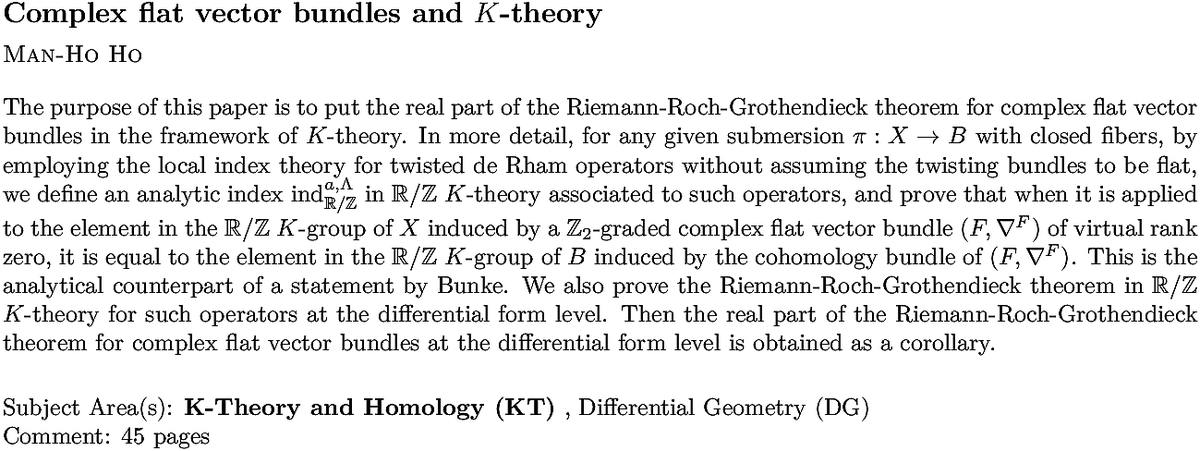 arxiv.org/abs/2209.00502…
M Ho
Complex flat vector bundles and $K$-theory